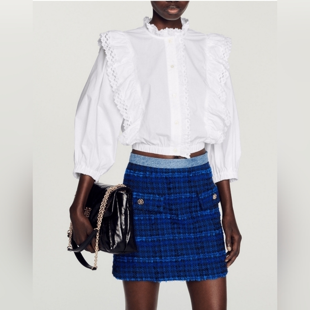 Sandro Cobalt Blue Tweed Mini Skirt Size 6